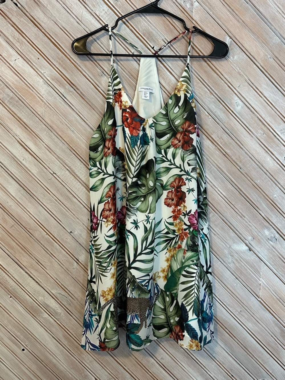 Caroline Belle Animal Print Tropical Floral V-Neck Women's Spaghetti Strap Dress